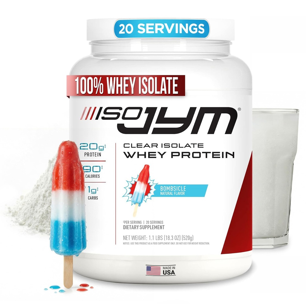 JYM Tambahan Ilmiah Iso JYM Bombsicle, 90 Kalories, 100% Whey Protein Isolat, Zero Fat, Zero Sugars, Mixes Clear, untuk Perempuan & Pria, 20 Servis