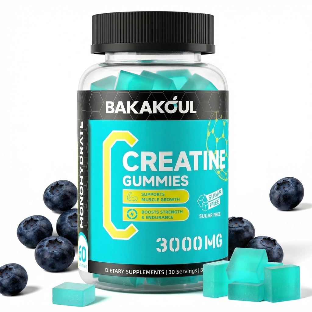 Cretine Monohydrate Gummies for Men & Women - 120 Sugar Free Gummies dengan Magnesium Glycinate, L- Thretonate, L-Taurine + Vitamin B12 untuk Dukungan Otot, Energi Boost, 1 Pack