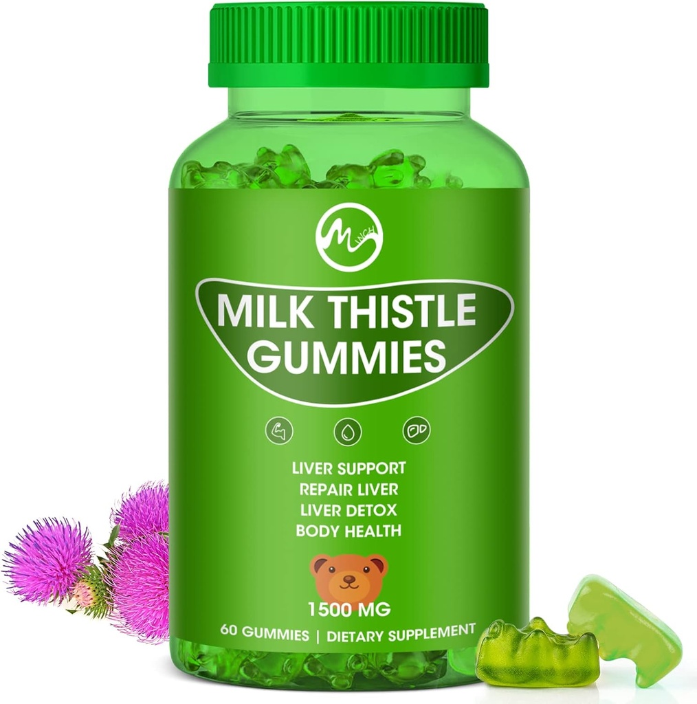 Gummies Thistle Milk, Liver Cleanse Gummy, Suplemen Detox Liver Organik untuk Pria & Perempuan - 60 Gummies (60 Cacah (Paket 1))