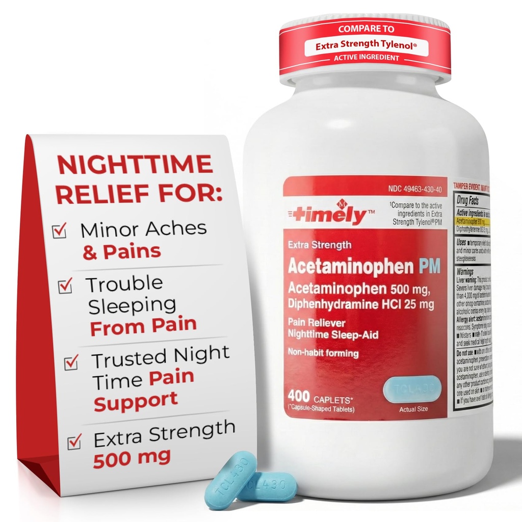 TIME- CAP LABS, INC. Time Acetaminopenhen PM - Extra Kekuatan PM - 400 Count - Dibandingkan dengan Tylenol PM Ekstra Kekuatan - Pain Relief PM untuk Good Night Sleep - dibuat di USA