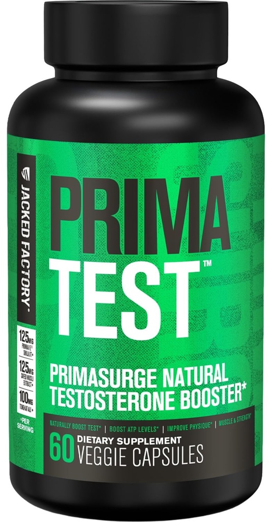 Jacked Factory Testosterone Booster for Men PRIMOURGE - w / Tongkat Ali, PrimaVie, Ashwagandha - Boost Vitality, Muscle Growth & Energy