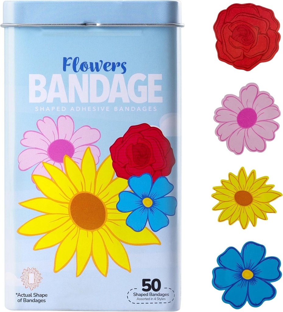 Perban Anak BioSwiss, Perban Berbentuk Bunga, Perban Adhesive Self Set, Latex Bebas, Sterile Weund Care, 50 Count