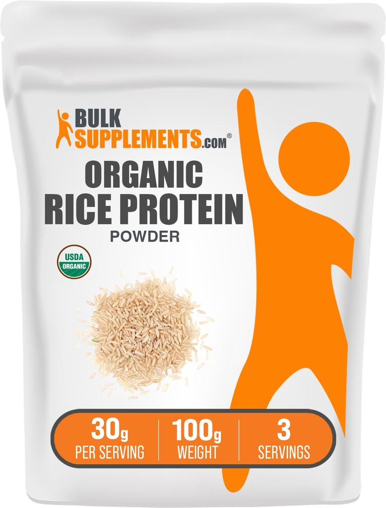 BulkSuplements.com Organic Rice Powder - Vegan Plant Protein, Unflashing - Vegan & Gluten Free, 30g per Serving, 100g (3.5 oz) (Paket 1)