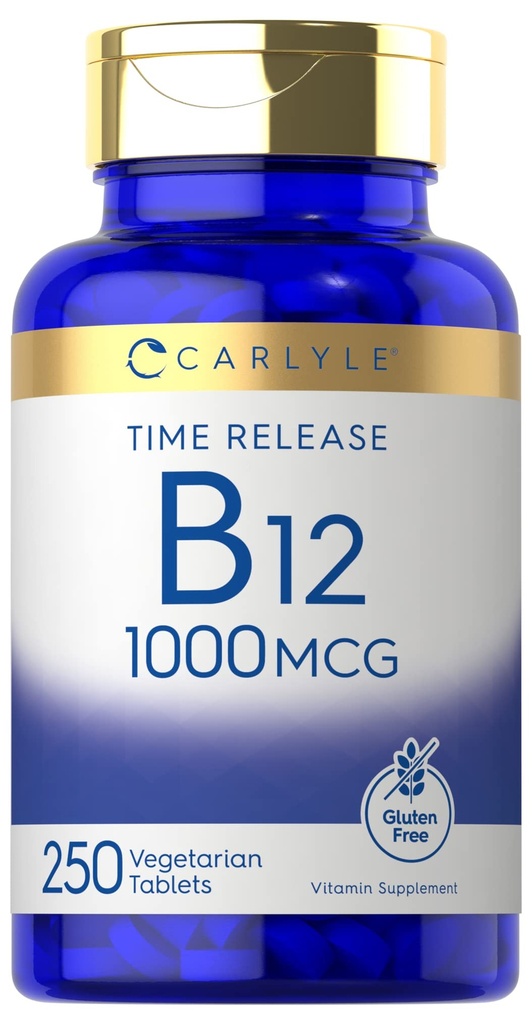 Carlyle B12 Vitamin 1000 mcg 124; 250 Count 124; Time Lease Tablets 12.4; sebagai Cyanocobalamin 124; Vegetarian, Non-GMO & Gluten Free Supplemen