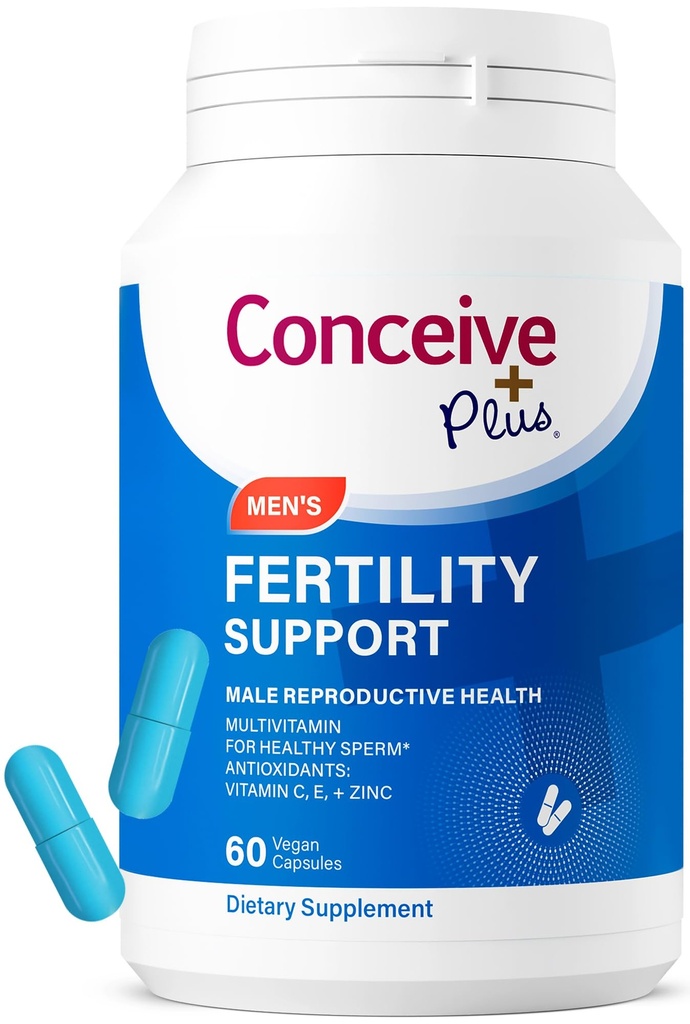 Dukungan Fertilitas PLUS CONCEIVE untuk Pria 124; Suplemen Kesuburan untuk Pria dengan Zinc, Vitamin C, E, Selenium 124; Aktivator Motilitas Multivitamin untuk Kesehatan Sperm & Konsep 124; 60 Caps selama 30 hari