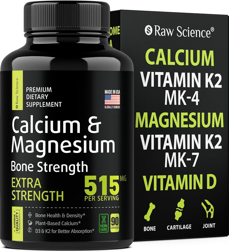 Kalsium Citrate dengan Vitamin D3 K2 & Magnesium Glycinate - Sake Power Suplement - Plant Based Kalsium Suplemen Perempuan & Pria - Magnesium dan Kalsium D2 K2 Pil untuk Kesehatan Tulang - 90 Kapsul