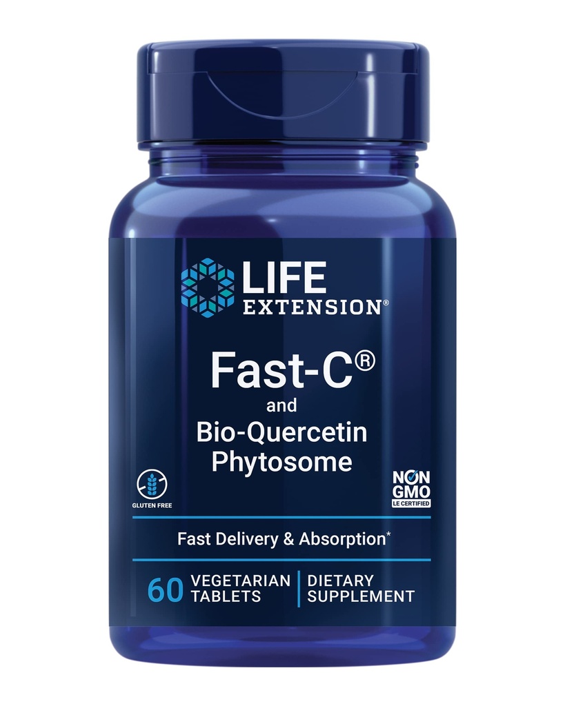Hidup Extension Fast- C ® dan Bio- Quercetin ®, Fast delivery dan Absorpsi, Vitamin C, Fenugreek, Imune Dukungan, Magnesium, Bebas, Non-GMO, Vegetarian, 60 tablet