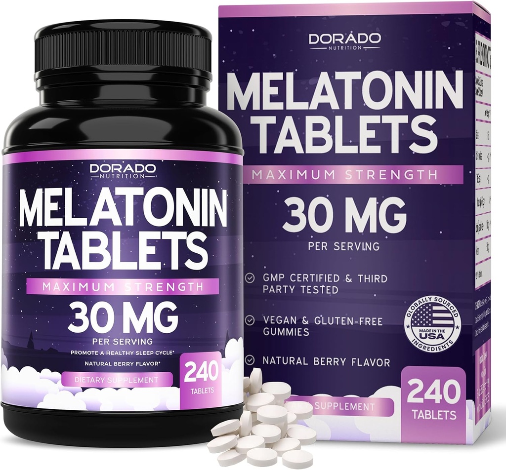 Melonalin 30mg Tablet untuk Orang Dewasa (240 Tablet) - Quast Dissolve Tablet dengan 30mg Melonalin Per Tablet - Bebas Glet, Non-GMO, 100% Vegetarian, & Great Tasting - Dicampur Berry Flavor - Dibuat di Amerika Serikat