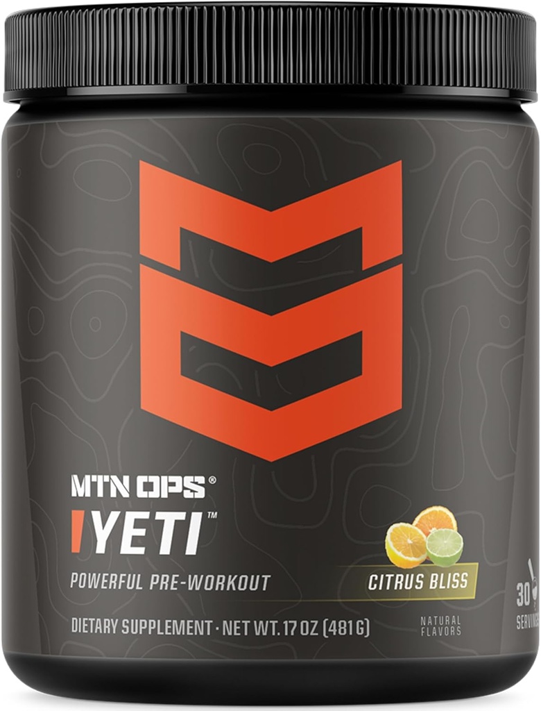 MTN OPS Yeti Pre- Workout Powder Energy Drink with Creatine, 200mg Caffeine & BCAAs with Beta Alanine, 30- Serving Tub, Citrus Malcolm