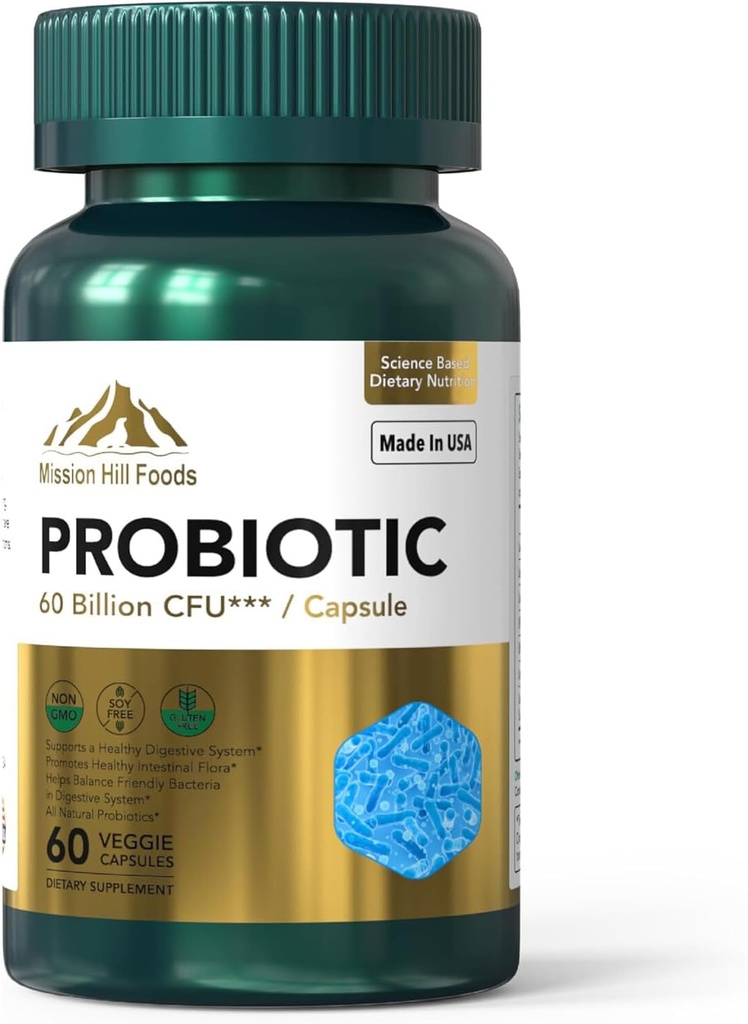Probiliotik 60 Milyar CFU 124; Mendukung Kesehatan Digesi & Ammune (1 Botol-60 Kapsul-2mo Supply); Berisi 7 Strain Probiosis Natural 124; Non-GMO Gluten & Soy Bebas