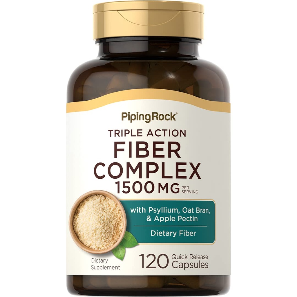 Piping Rock Fiber Complex Suplement 174; 1500mg 124; 120 Capsules 124; Triple Action Pills 124; dengan Psyllium, Oat Bran, dan Apple Pectin 124; Non-GMO, Gluten Free