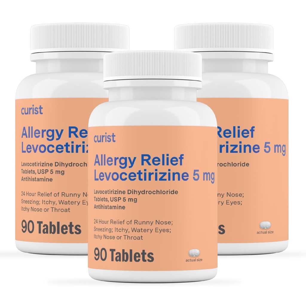 Peninggalan Generik Levoutirizine Dihydrochloride 5mg Bulk (270 Tablet), Allergy Pills, Relief Allergy 24 Hour - Allergy Medicine (3 Paket 90 Tablet)