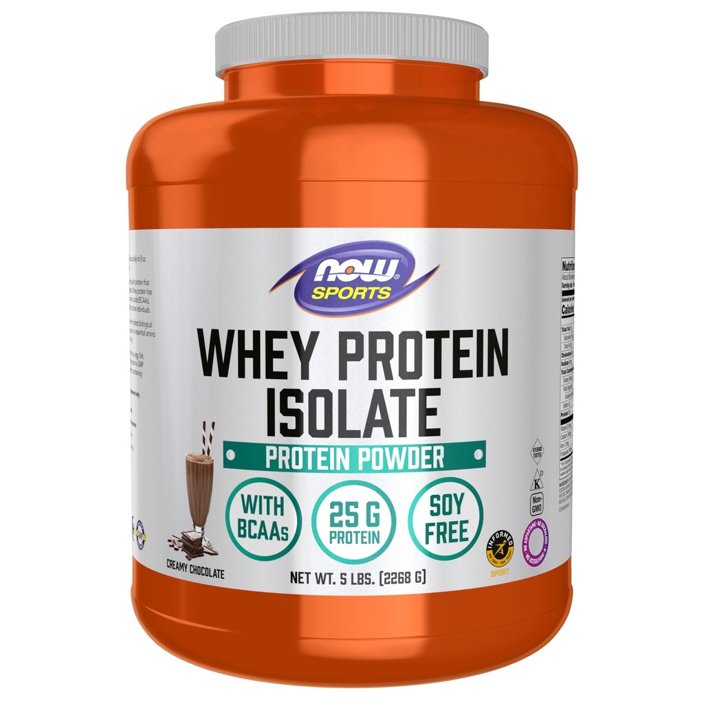 NOW Foods Sports Nutition, Whiy Protein Isolate, 25 G With BCAAs, Creamy Chocolate Powder, 5- Pound