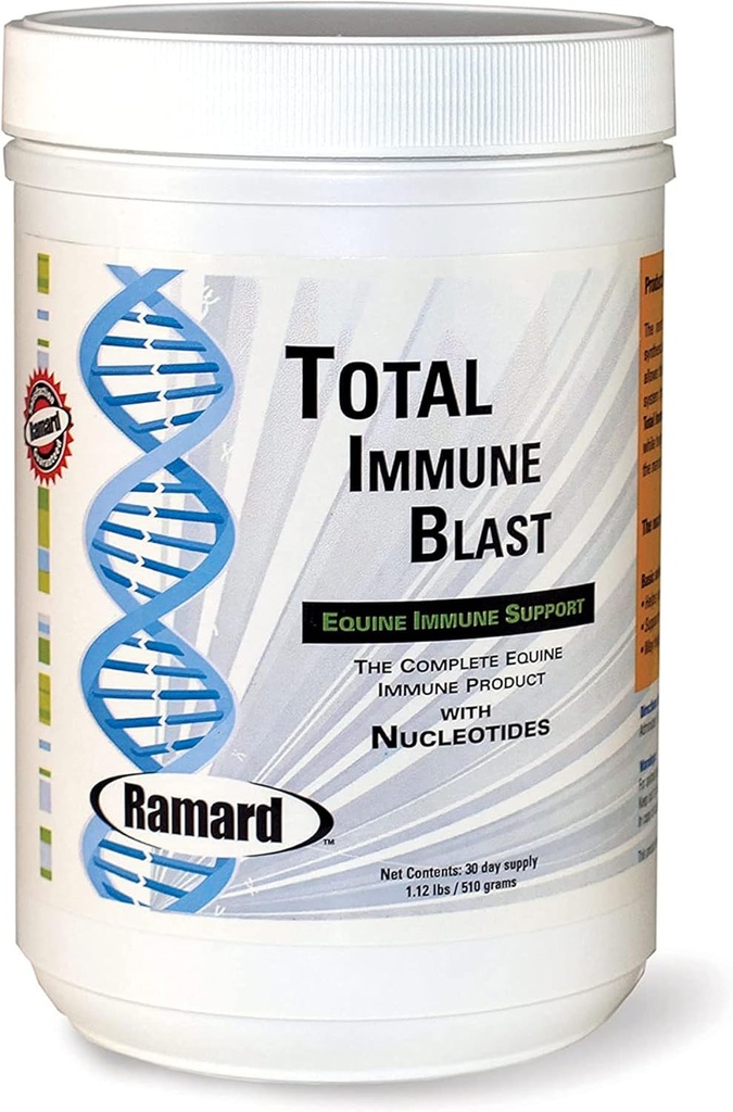 Ramard Total Immune Blast - Equine Immune Dukung, Horse Vitamin & Powder Suplemen w / Zinc, Selenium, Omega 3, Omega 6 & Vitamin w / Nucleotides, Equine Powder & Suplemen 1.12 lbs. 30 Hari Tambahan