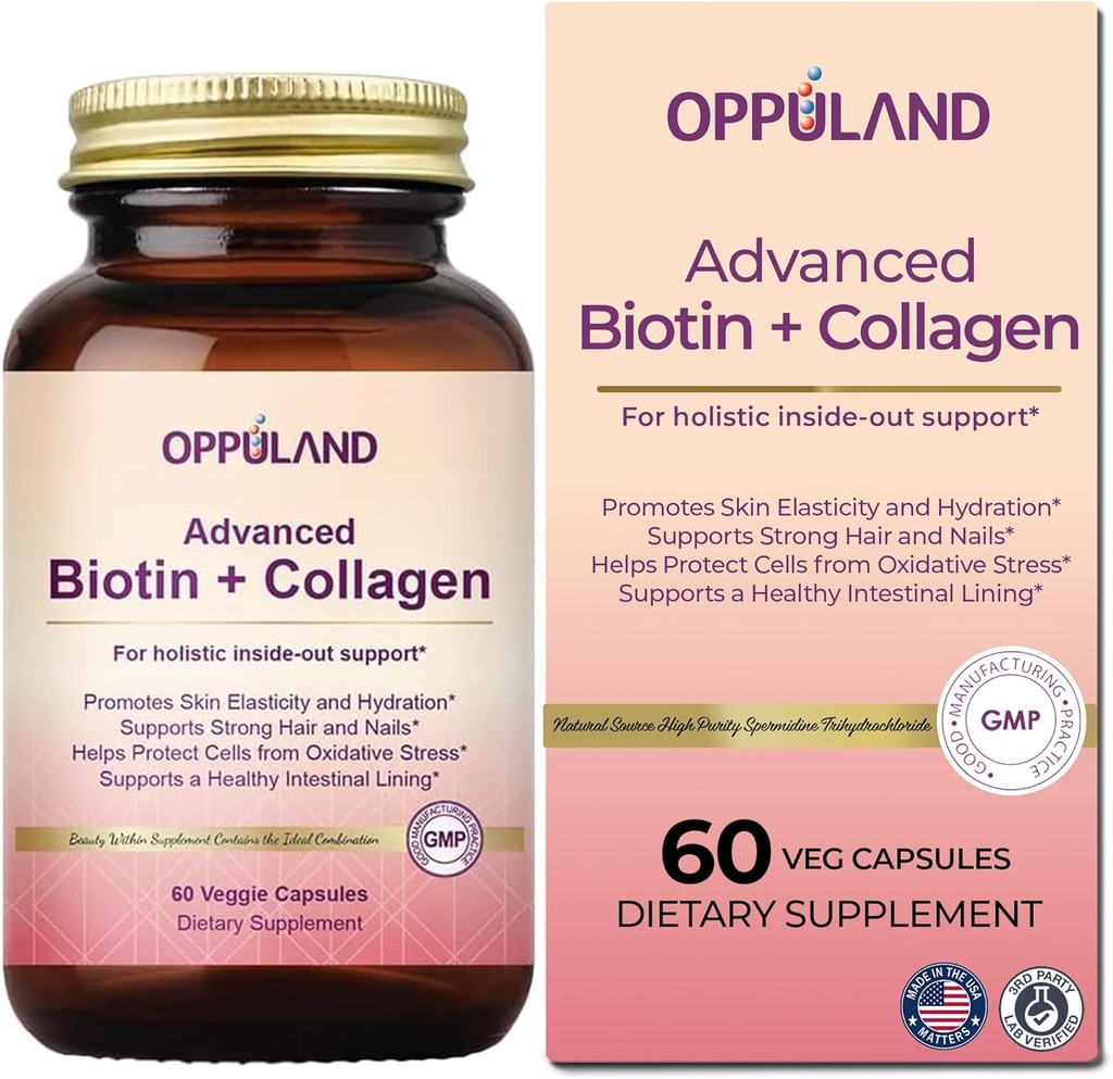 Biotin dan Collagen Suplemen - Biotin 5000 mcg + Collagen untuk Women-Support Strong Hair, Nails & Sehat Skin- 60 Veggie Capsules