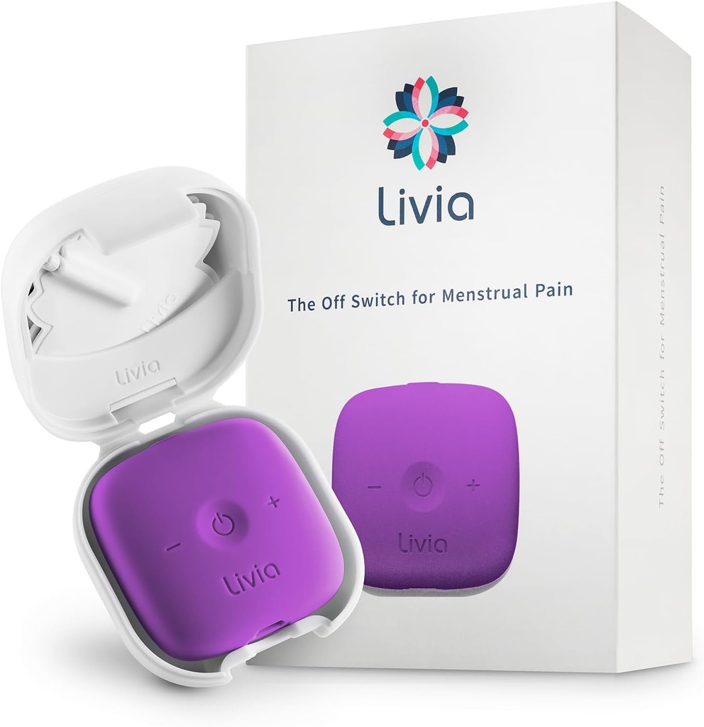 Livia Menstrual Pain Relief Device, Purple - Off- Switch for Perit Pain - Portabel & Discreet - Rechargable, Sampai 12 Hour Battery - Lengkap Kit dengan Stick- On Pads - The Go to Travel Partner