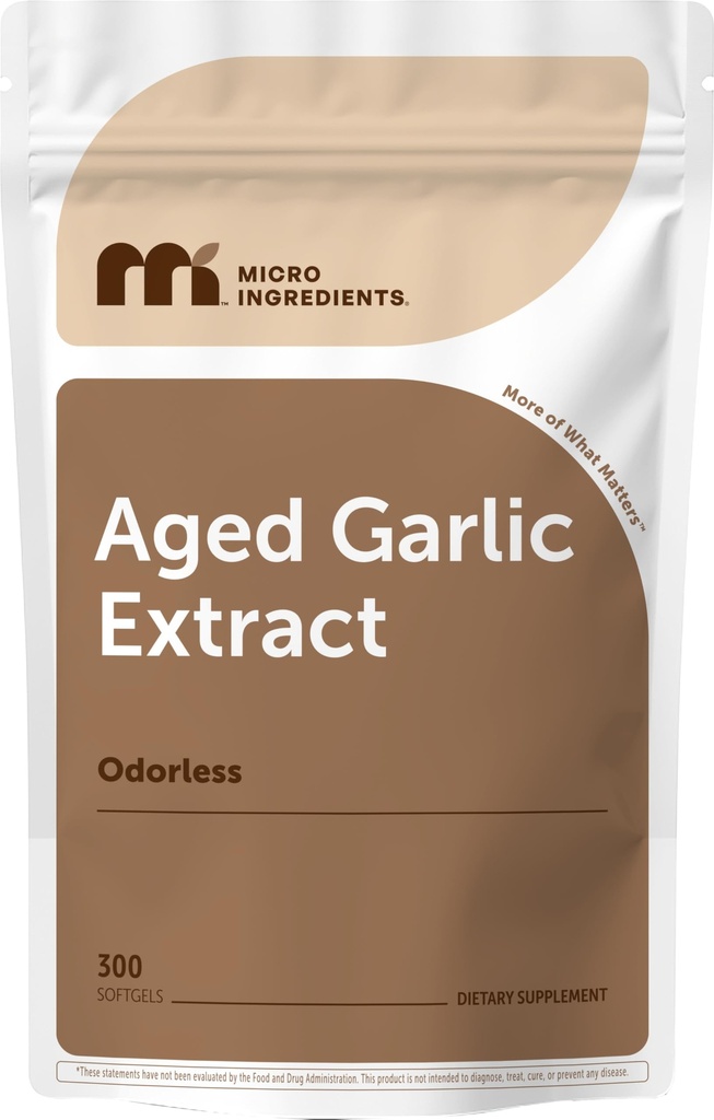 Mikro Ingrediens Odorless Garlic 7500mg Per Services, 300 Softgeels 124; 2 Year Aged Garlic Extract, Grown Sativum Bulb 124; PowerAntioxidant Suplemen, Imune Dukungan, dan Kesehatan Hati