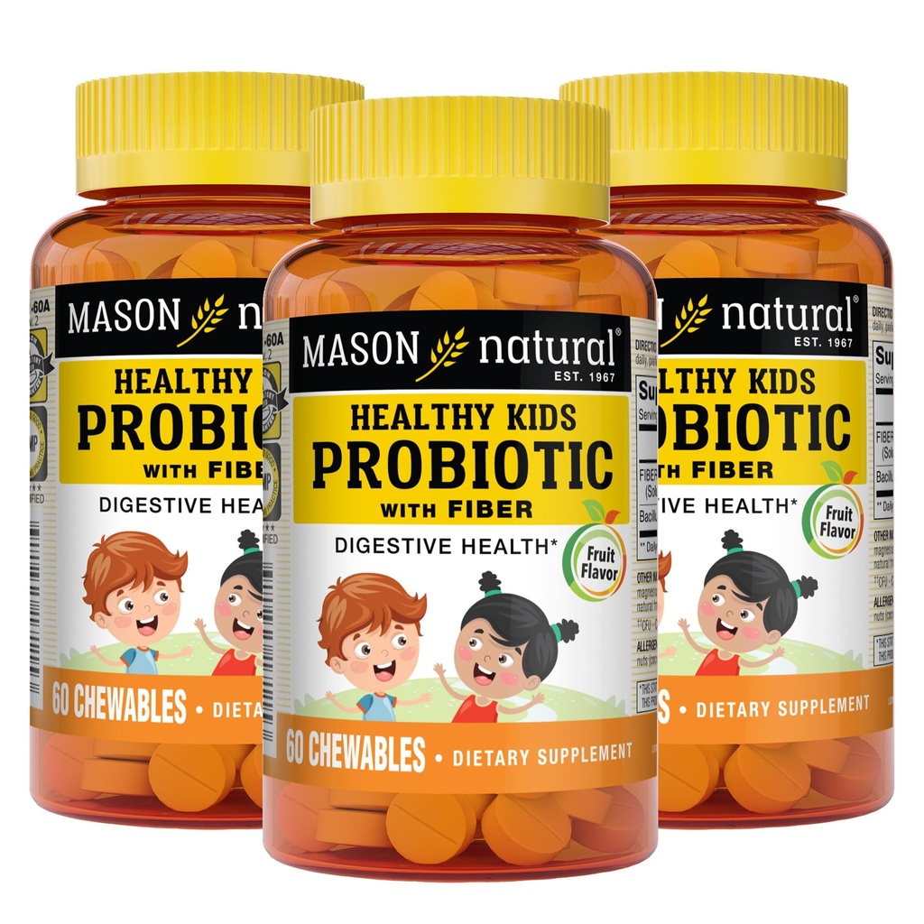 Mason Natural Healthy Kid Probiotic with Fiber - Healthy Digetical Fungsi, Peningkatan Kesehatan Gut, 60 Chewables (Paket 3)