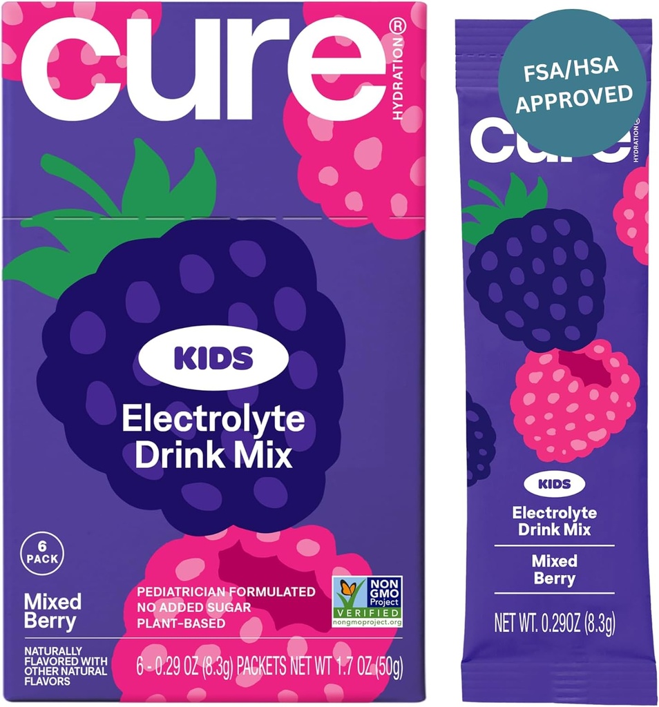 Kuasi Hidration - Anak-anak Electrolyte Minum Mix 124; tanaman-tanaman yang berbasis Pediatrician Formulated Rehydration 124; No Ditambahkan Sugar, FSA- HSA, Non-GMO, Gluten- Free, No Artificial Flavors 124; Box of 6 Paket - Mixed Berry