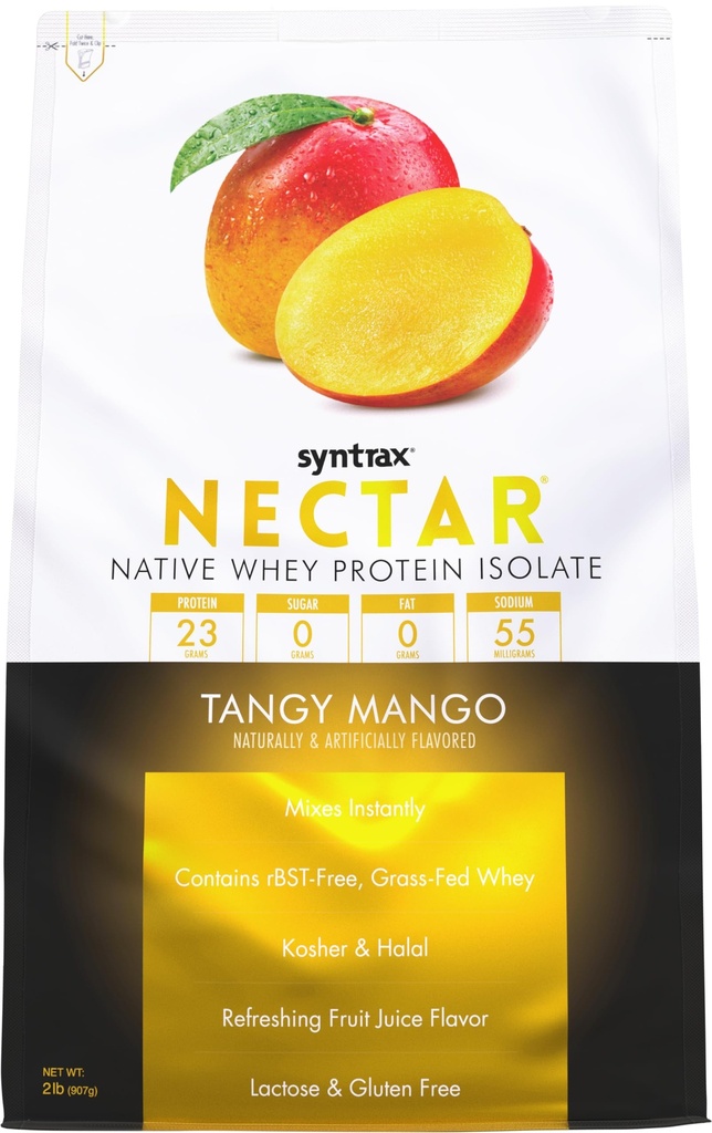 Syntrax Nektar Nutrition, 100% Whey Protein Isolat Bubuk, Menyegarkan Muara Buah, Tangy Mango, 2 Ibs.
