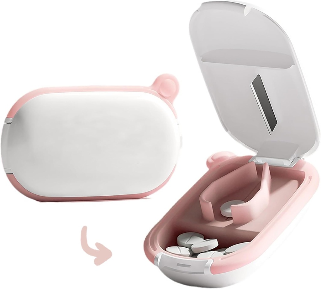 MURRI & MURRDI Pemotong Pil Kecil dan Penyelenggara untuk Pil Kecil atau Besar, Obat Portabel Pemotong untuk Pocket Purse, Pill Holder Cutter untuk Vitamin, Tablet, Obat-obatan, Pink