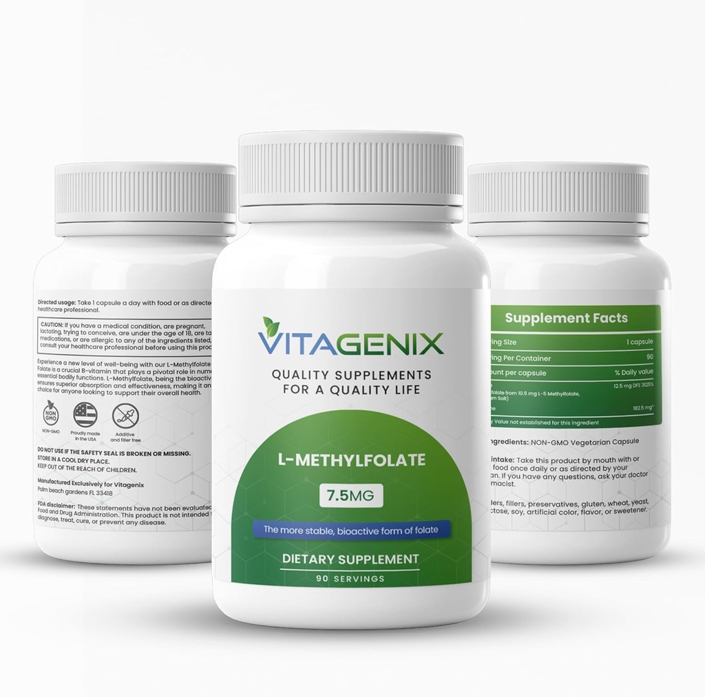 L-Methylfolat - Optimined & Sangat Bioactive Methyl Found Suplement for Mood & Imune Dukung - Professional Power Active 5- MTHF Form - 1mg - Capsules (7.5 Mg)