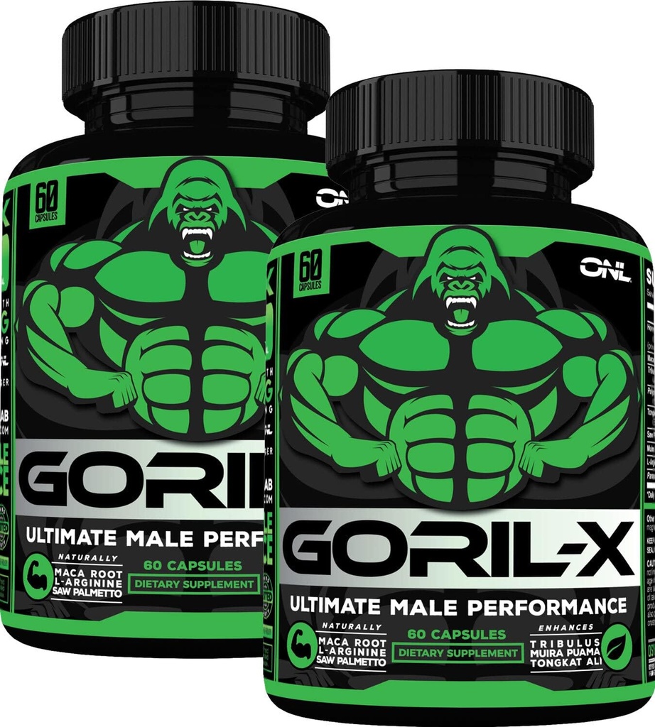 Tambahan Testosteron Booster untuk Pria - Goril X Male Enhancing Pills - Increase Size, Power & Energy - with Horny Goat Weed, Tongkat Ali & Tribulus Terrestris - 60 Capsules (2pk)