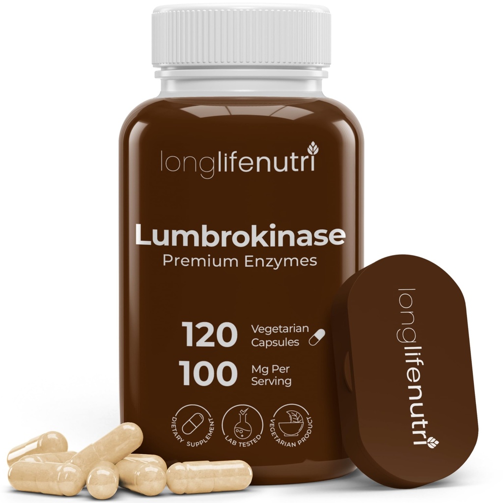 LongLifeNutri Lumbrokinase 100mg - Maximum Activity 2.000,000 Unit Per Serving, 120 Vegetarian Capsules, Persediaan 2-Bulan, Suplai Enzyme Alami untuk Kesehatan Sirculasi, Tes Lab, dibuat di Amerika Serikat