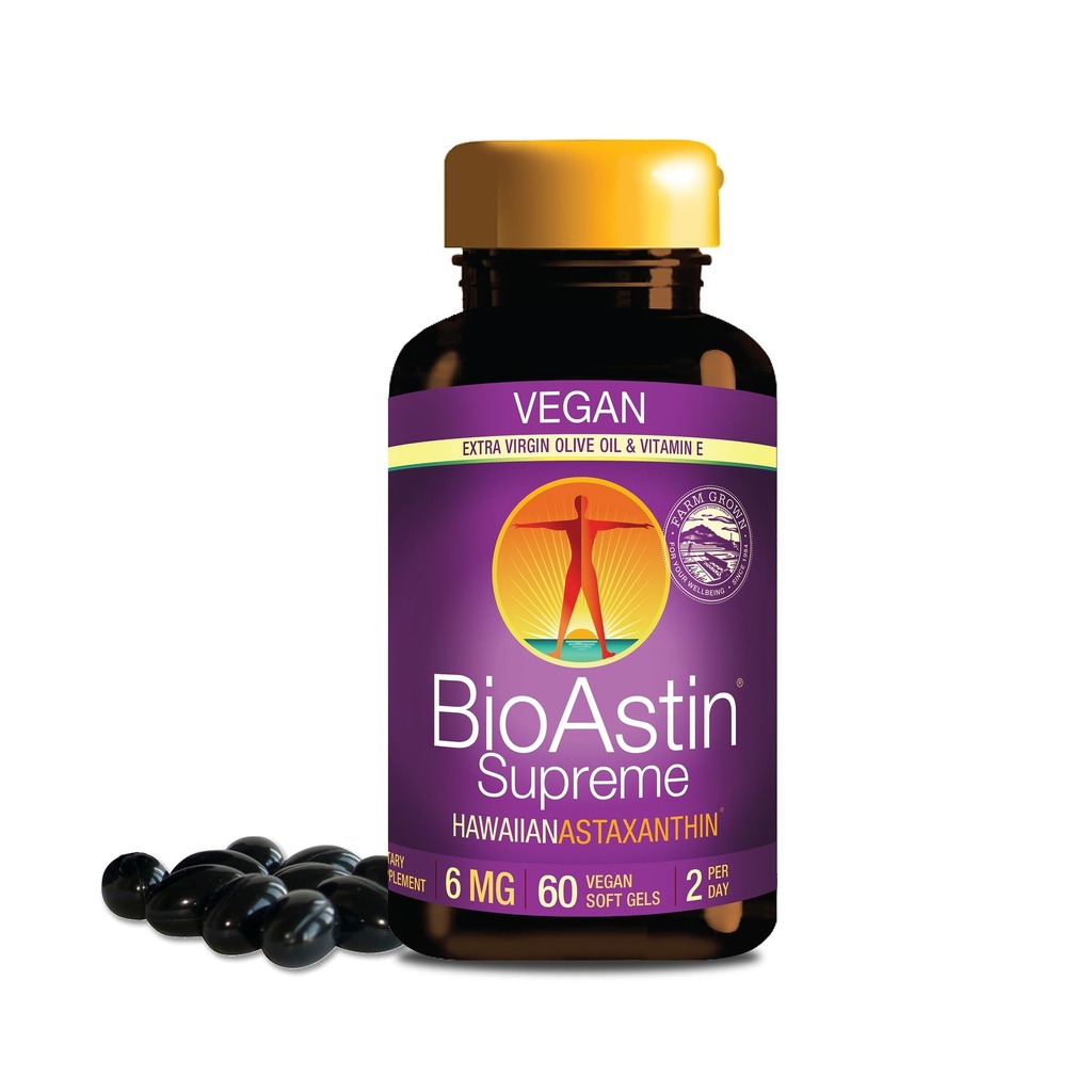 Nutrex Hawaii BioAstin Supreme Hawaiian Astaxanthin - 6mg, 60 Softgels - Farm-Direct Premium Antioksidant Suplemen Mata, Skin, Gabungan & Imune System Health * - Dicampur dengan Ekstra Virgin Zaitun Oil