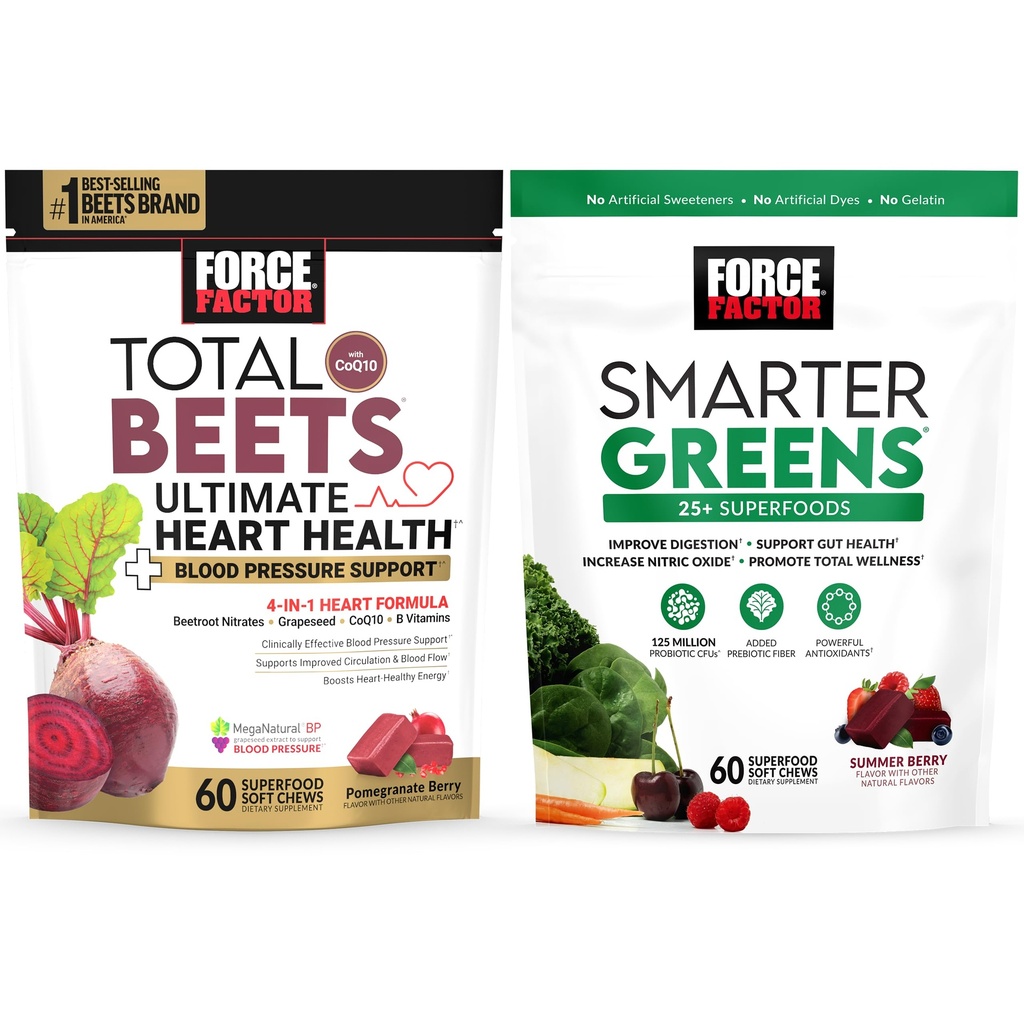 Bundle of Force Factor Total Beets Ultimate Heart Heat Tekanan Darah Mendukung Pengunyah dengan CoQ10, 60 Soft Chews + Smarter Pembuatan Superfood, untuk Mendukung Dibuffles, 60 Soft Chews