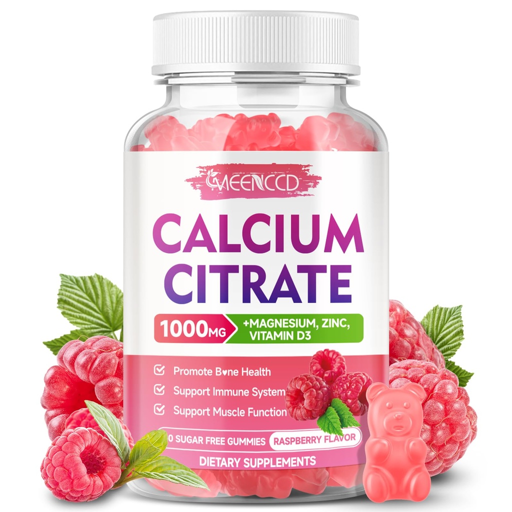 Calcium Citrate Gummies 1000mg w / Vitamin D3, Sugare-Free, Raspberry Flavor, 60 Count