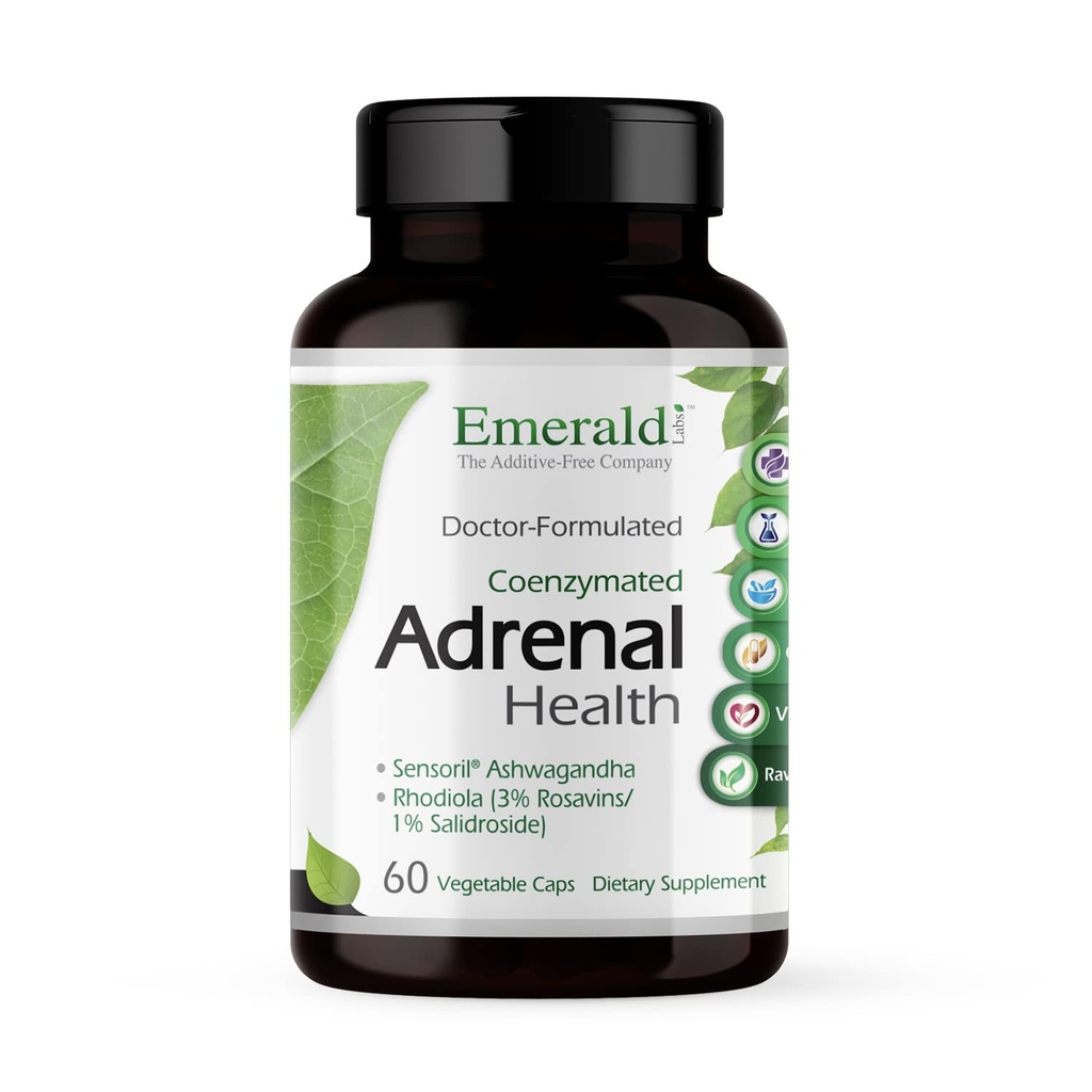 EMERALD LABS Adrenal Health - Stress Relief, Dukungan Energi & Reboratif Tidur dengan Sensoril Ashwagandha, B Vitamin, Rhodiola & lebih * - Bebas - 60 Vegetable Capsules (30- Day Suppply)