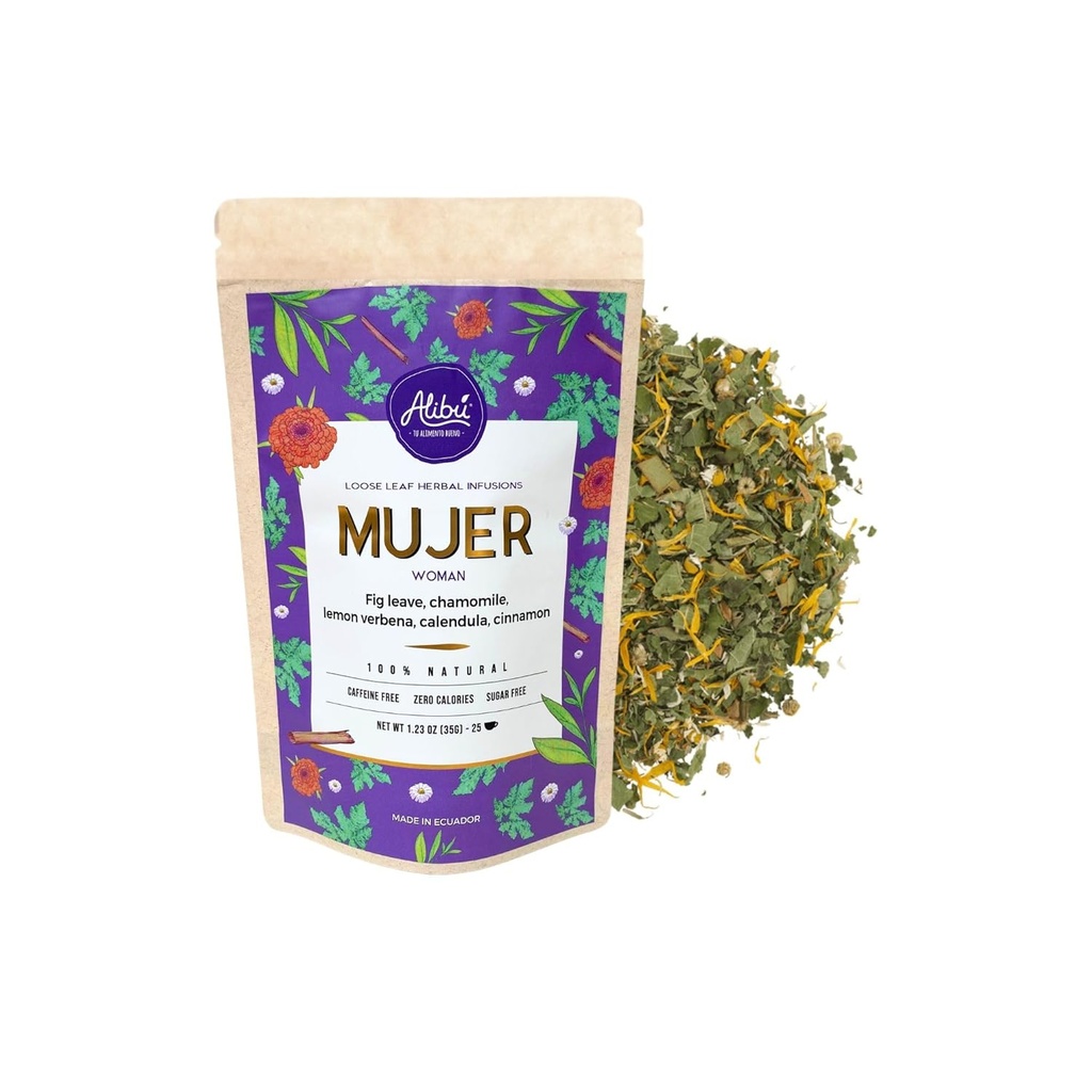 Alibu Loose Leaf Herbal Tea - Buzzer - Bantuan Siklus Menstrual Alam dari Cramping, Nausea Relief - Vegan bersertifikat, 100% Teh Natural, Kosher Certifikasi - 25 Cups