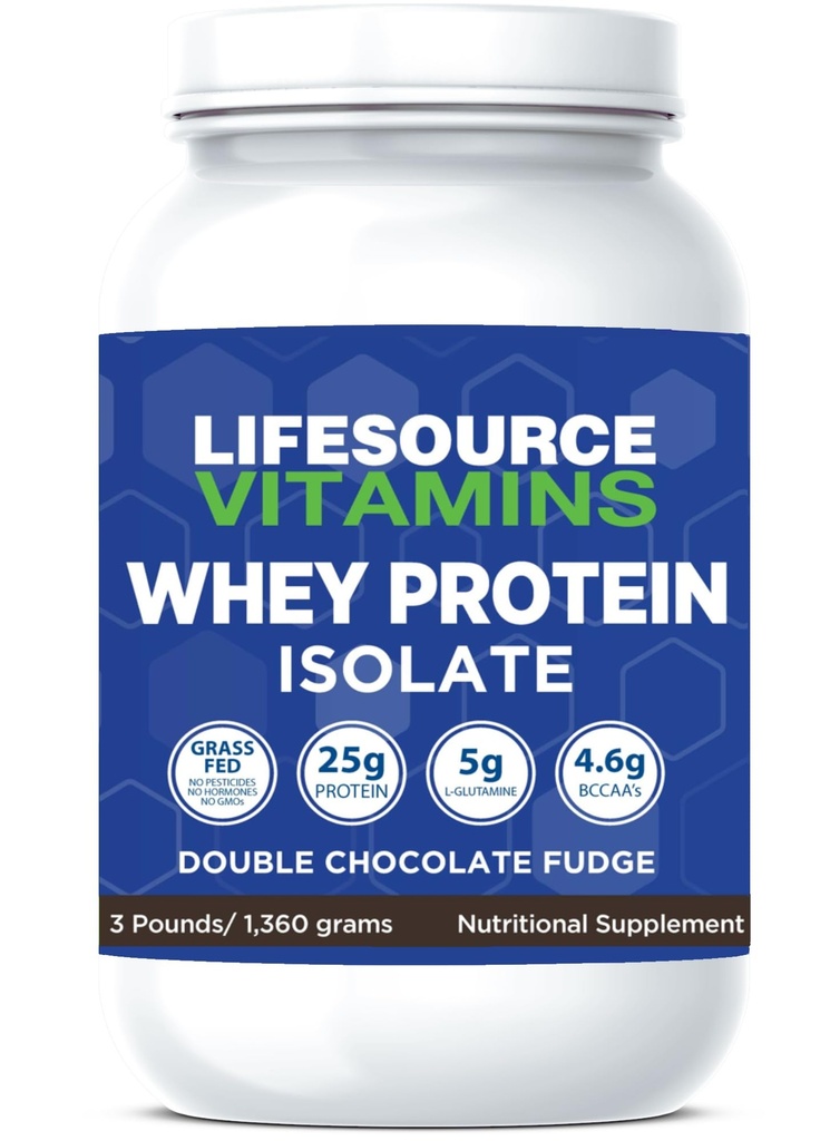 LifeSource Vitamin 3 pon - US Dairy Cows Grass Fed Whey Protein Isolate - Double Chocolate Fudge sweetened w / Stevia - 3 pon lb