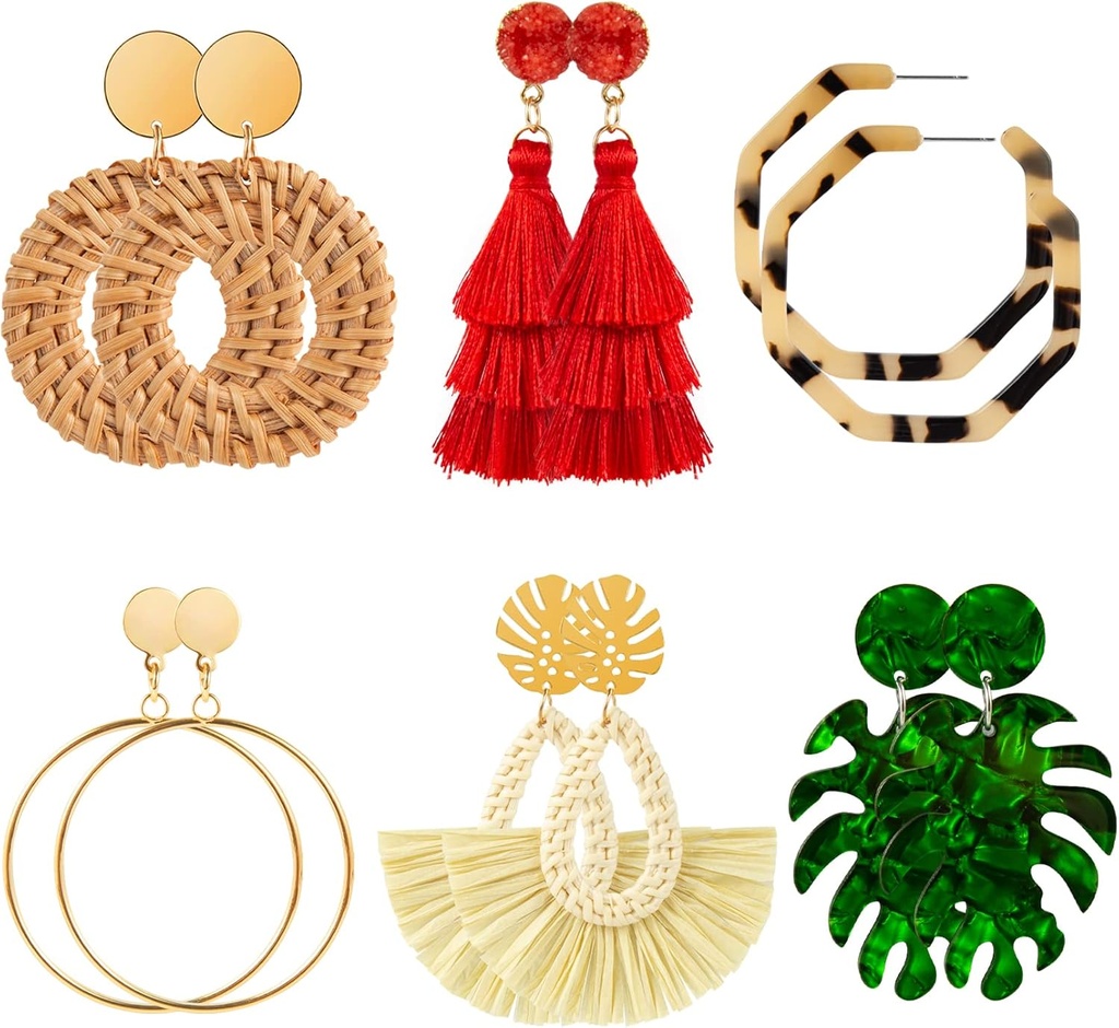 Ponpon 6-18 Pairs Earrings for Women, Lighweiry Summer Earrings Straw Earrings Fashion Geometrik Stament Hop Dangle Drop Earrings for Women