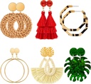 Ponpon 6-18 Pairs Earrings for Women, Lighweiry Summer Earrings Straw Earrings Fashion Geometrik Stament Hop Dangle Drop Earrings for Women