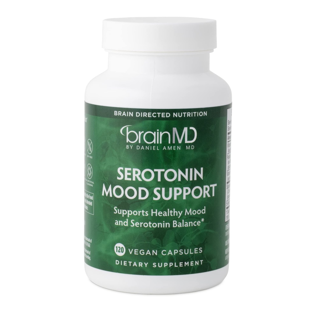 BRAINMD Dr Amen Serotonin Dukungan Mood - 120 Capsules - Mendukung Keseimbangan Serotonin Sehat - Gluten Bebas - 30 Hamba