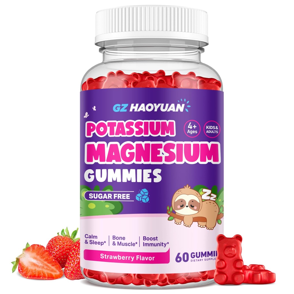 Magnesium Gummies for Kids - Magnesium Glycinate Gummies with Vitamin D3, B6, Potasium & Ashwagandha, Magnesium for Kids & Adules Relaxation, Sleep, Brain & Bone Health -Vegan Strawberry 60ct