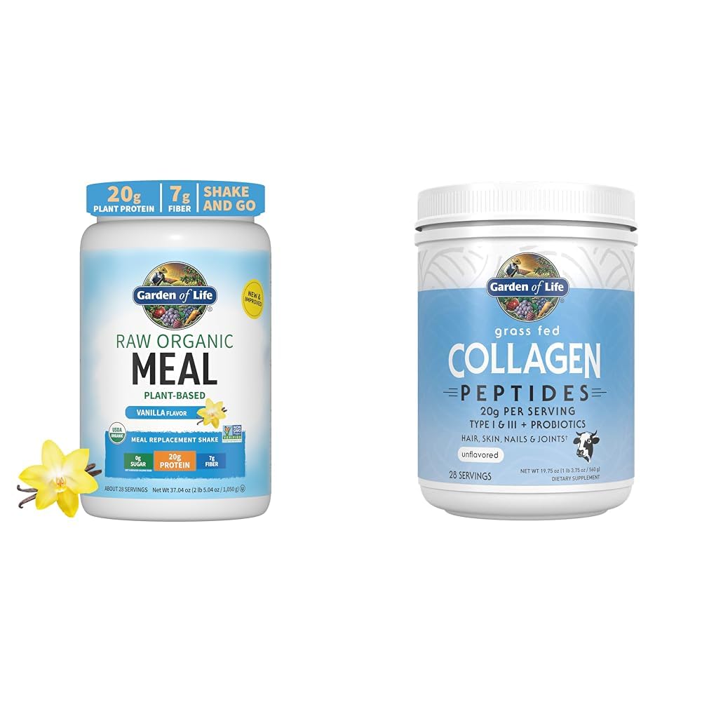 Garden of Life Vegan Protein Powder - Raw Organik Pengganti Meal Shakes - Vanilla - Pea Protein & Grass Fed Collagen Peptides Powder - Powder Collagen Unflagen untuk Women Hair Skin Nails Joints