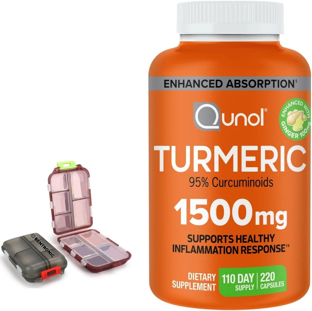 Suplemen Turmeric 1500mg, 95% Curcuminoid, 220 Kapsul (Supply 11- Day) dengan Dua (2) Cass Pill Travel.