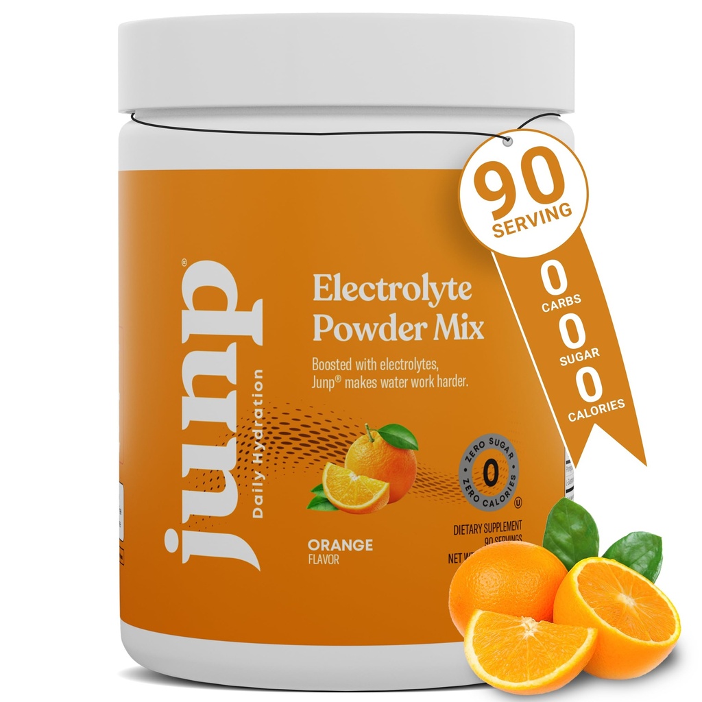 JUNP Electrolytes Powder No Sugar No Carbs, Sweet Tangy Citrus Orange Keto Electrolite Drink Mix, Potassium & Salt Hydration Powder Electrolite Zero Calorie Sugar Free Electrolite Powder, 90 Hamba