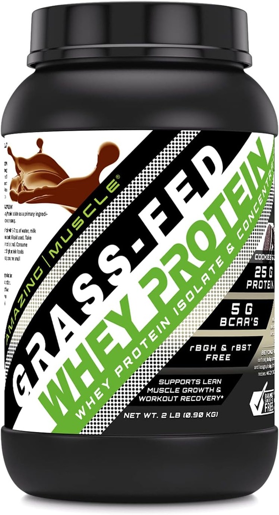 Amazing Muscle Grass- Fed Whey Protin Suplemen: 124; 25 G per Serving 124; Cookies & Cream Flavor 124; 2 Lb (0.90 Kg) Dibuat di Amerika Serikat