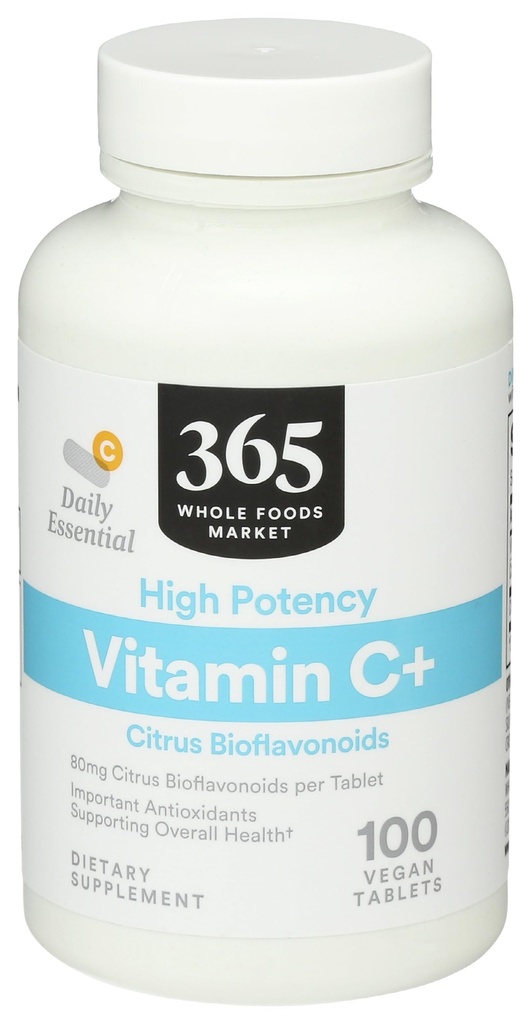 365 oleh Whole Foods Market, Potency Tinggi Vitamin C +, 80mg Citrus Bioflavonoid, Vegan, 100 Tablet
