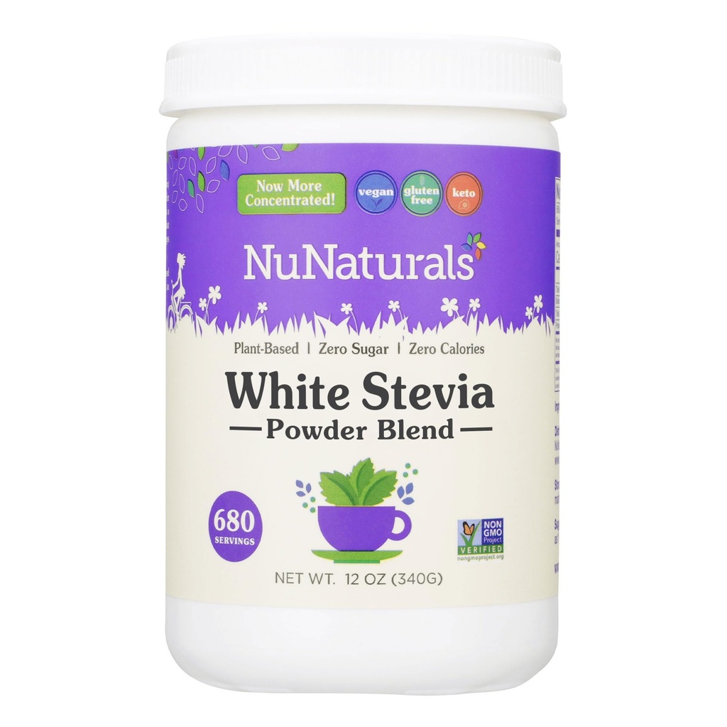 Nuterial White Steveia Powder Blend, Plant-Based Sugar Substitute, Zero Calorie Sweetener, 12 oz