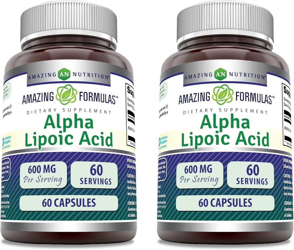 Amazing Formula Alpha Lipoic Acid 124; 600 Mg Per Serving Suplement 12.4; Capsules 14; Non-GMO 124; Gluten Free 124; Made in USA (60 14; 2 Pack)