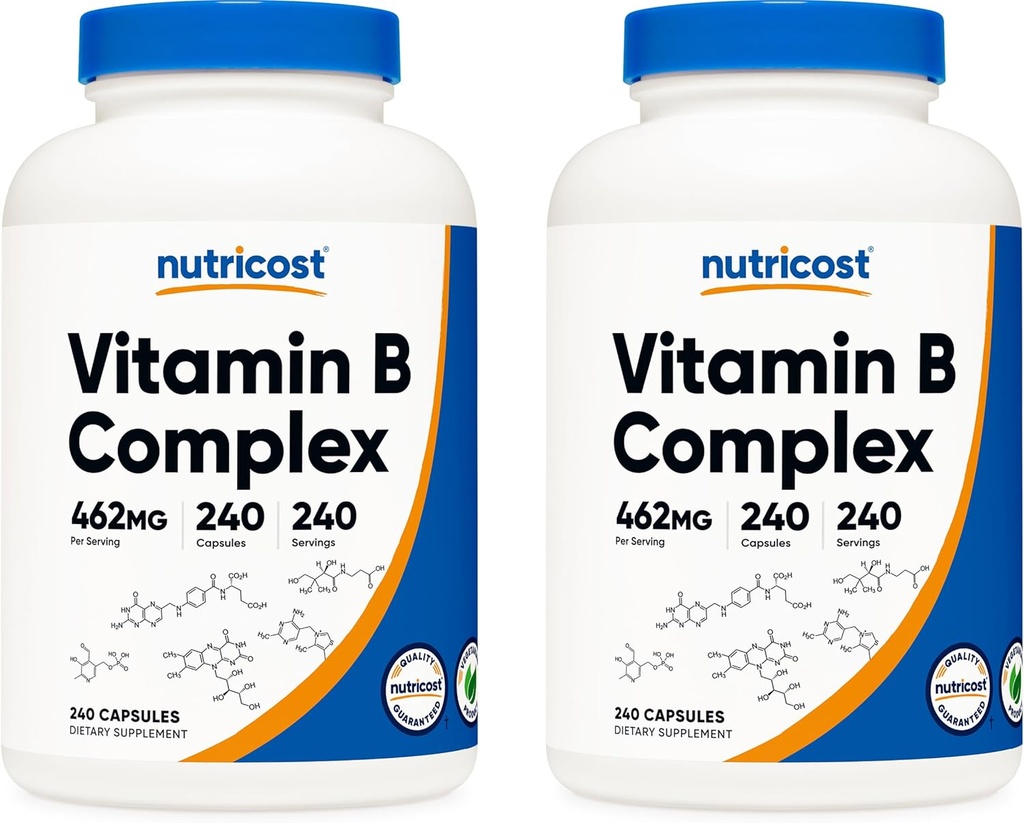 Potency Tinggi Nutricost Vitamin B Kompleks 462mg, 240 Capsules (2 Botol) - dengan Vitamin C