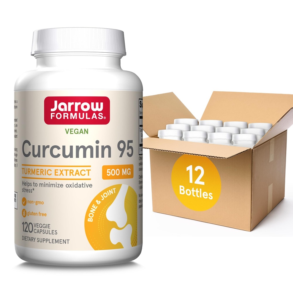 Jarrow Formula Curcumin 95 500 mg, Ekstrak Curcumin Turmeric untuk Dukungan Antioksidan, Bone dan Joint Dukung Tambahan Dietary, 120 Veggie Kapsules, hingga 120 Pelayan, Paket 12