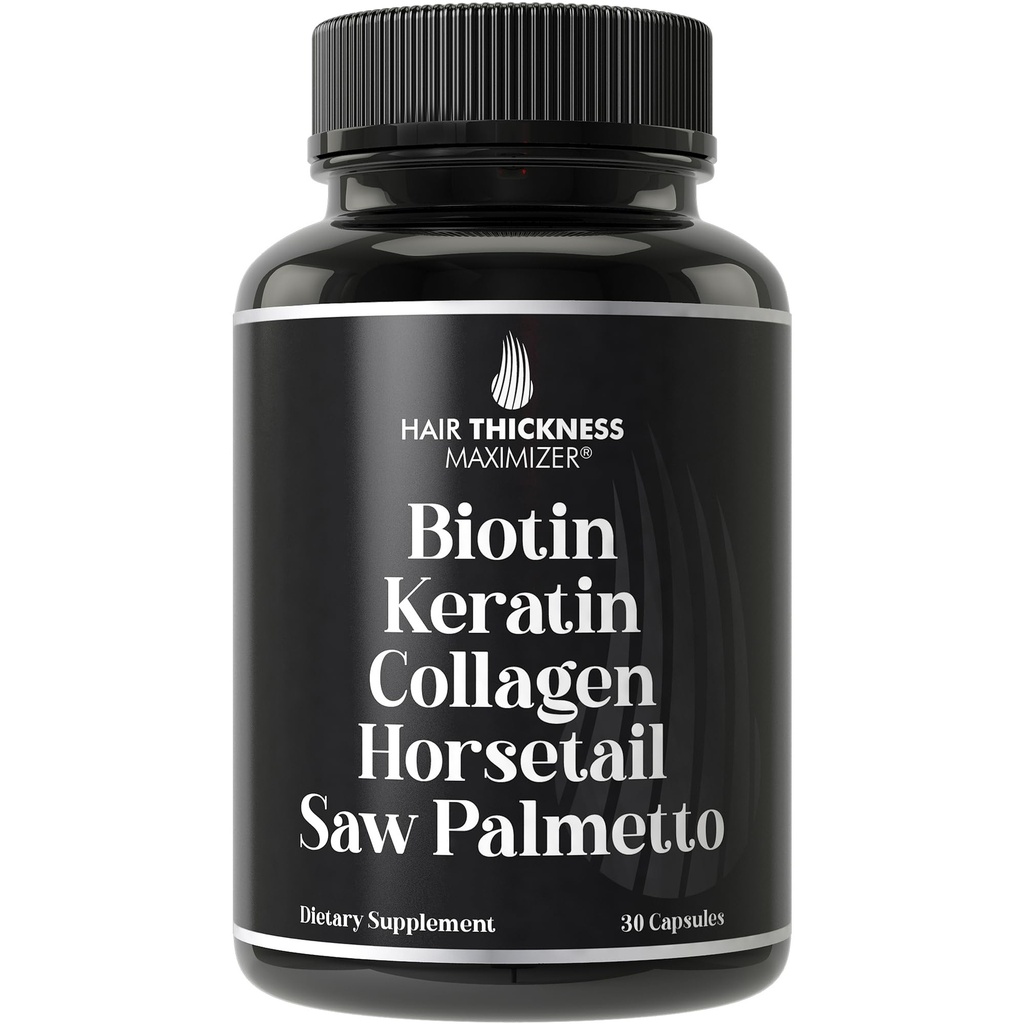Biotin (5000mcg), Keratin, Collaten, Horse, Saw Palmetto - 5-in- 1 Pertumbuhan Rambut & Vitamin untuk Perempuan & Pria, DHT Blocker Kasules untuk Thinning - Rambut Tumbuh Vitamin