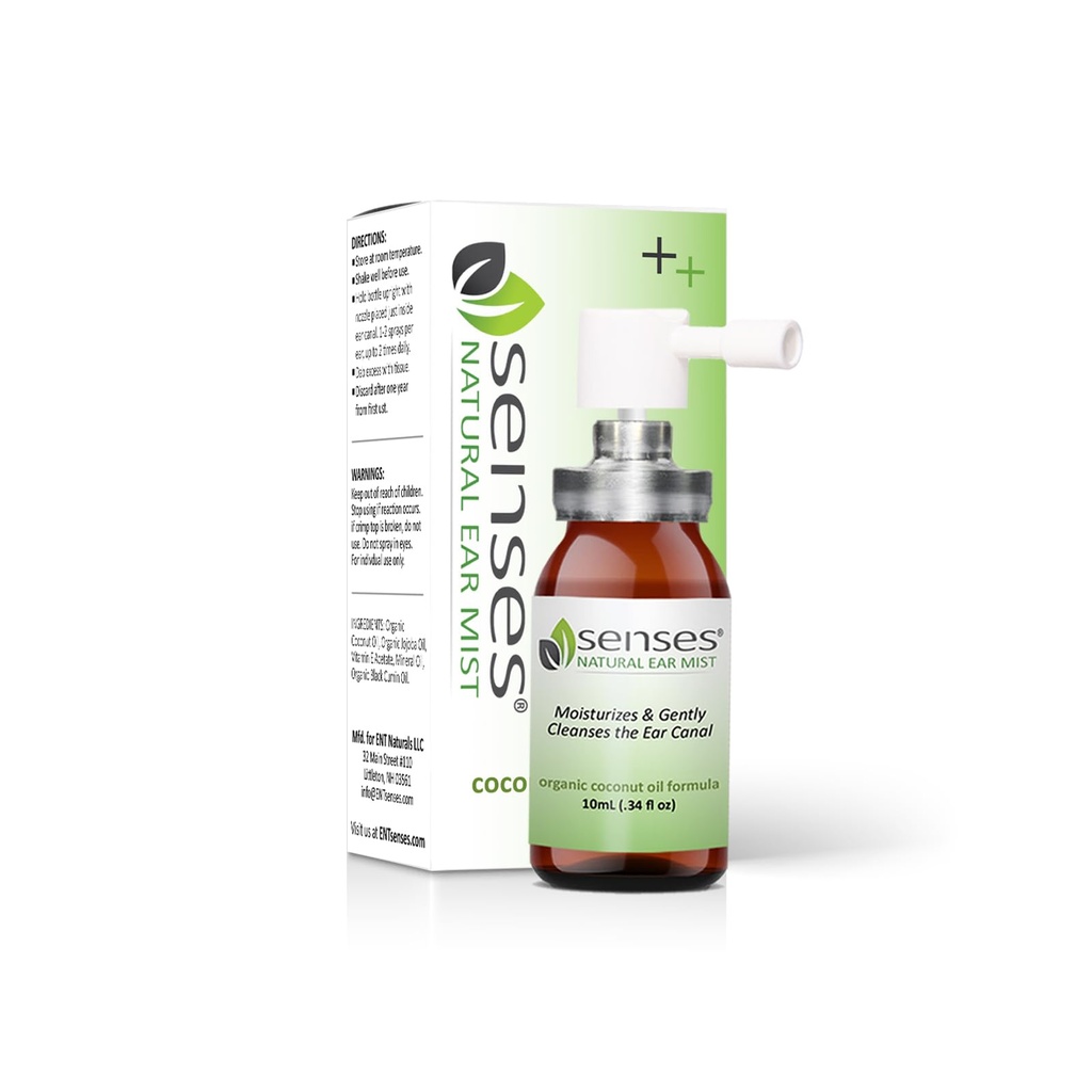 Senses Natural Ear Drops - Physician Formulated Soothing, Organic Coconut Oil for Irritated Ears - Gunakan untuk Cleansing, Moisturizing, Bantuan dari Allergies, Hearing Aids, dan Ear Wax, 0.34 Fl Oz