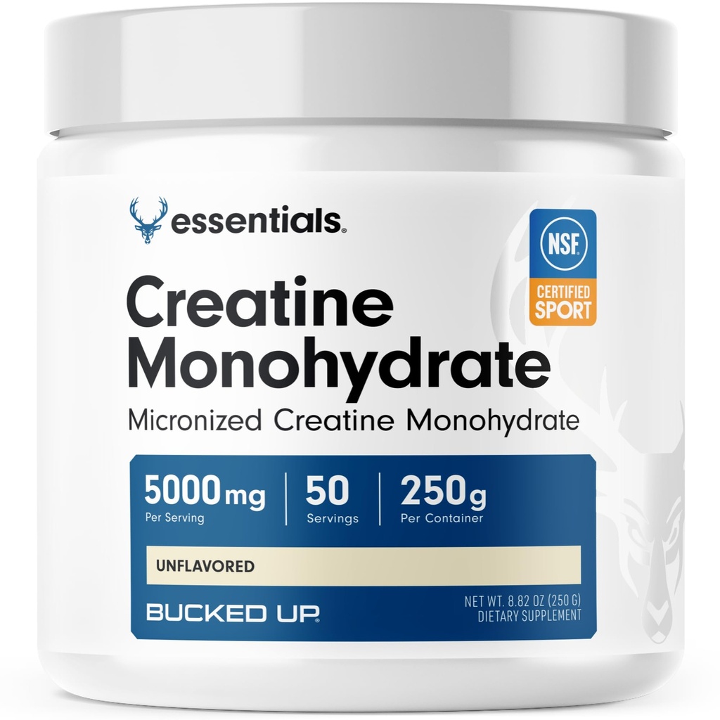 Bucked Up Pure Micronized Creatine Monohydrate for Women and Men - Easy to Mix and Unflashored - 5G Per Serving - 50 Grams Per Container